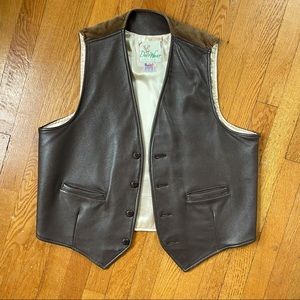 Deer Wear Vintage Deerskin Leather Corduroy Vest Western Cowboy